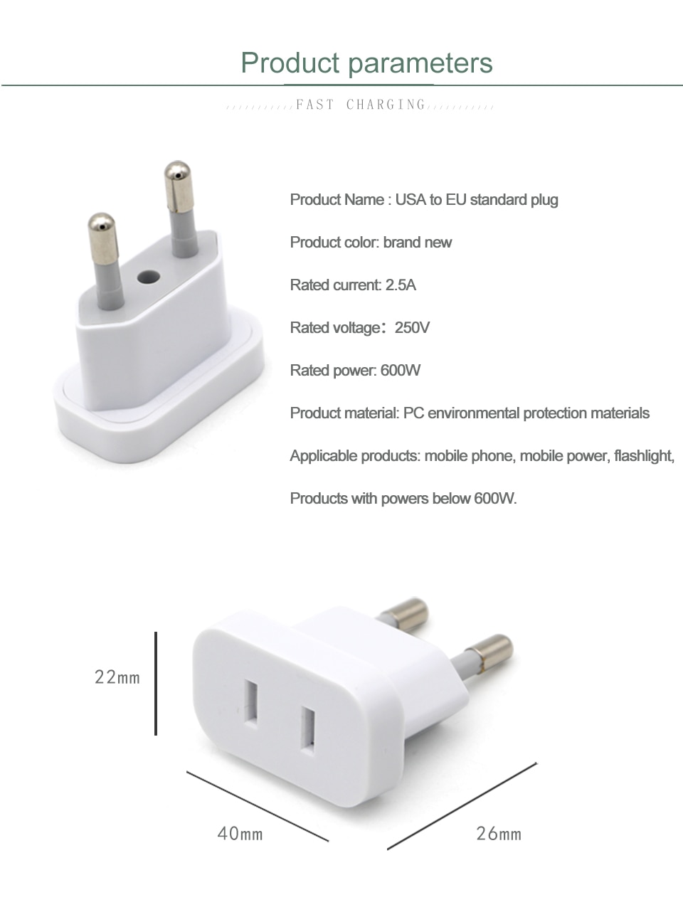 4.8mm USA to the EU conversion plug Adaptor With Security door AC Power Adapter Mobile Phone Travel Wall Charge Power Adapter (2)