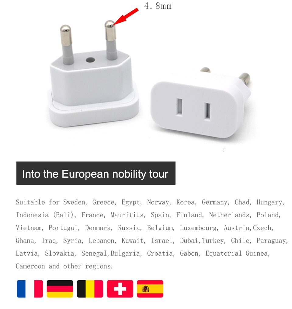 4.8mm USA to the EU conversion plug Adaptor With Security door AC Power Adapter Mobile Phone Travel Wall Charge Power Adapter (4)