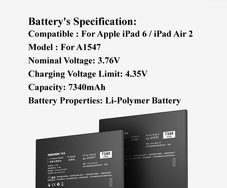 Nohon Battery For iPad 6 Air 2 A1547 7340mAh A1566 A1567 Li-polymer Tablet Bateria +Free Tools For Apple iPad Air2 iPad6 Battery Details (17)
