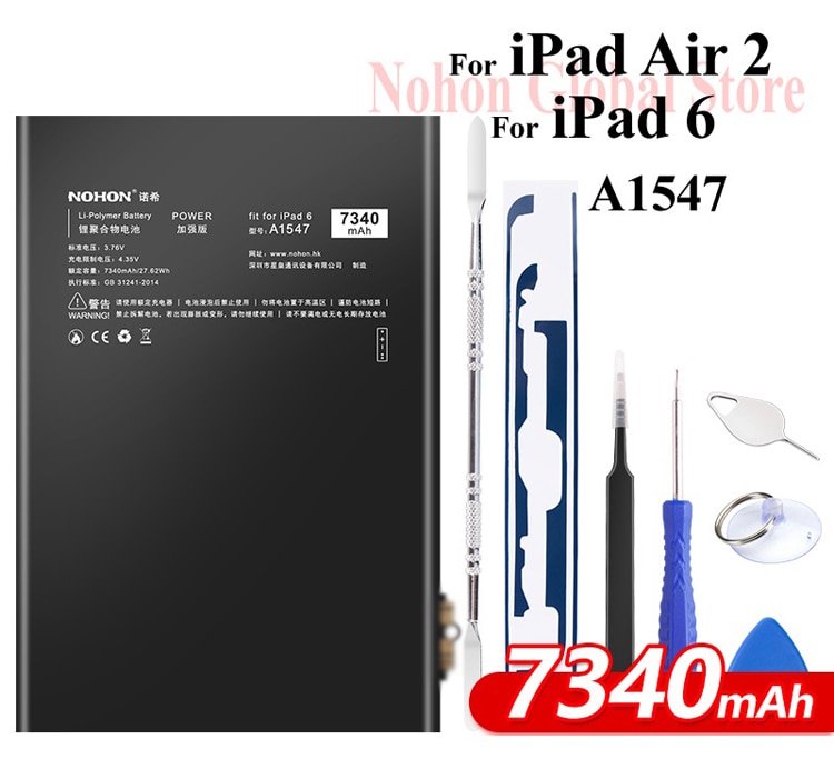Nohon Battery For iPad 6 Air 2 A1547 7340mAh A1566 A1567 Li-polymer Tablet Bateria +Free Tools For Apple iPad Air2 iPad6 Battery Details (01)