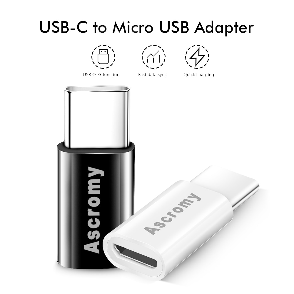 Ascromy USB C to Micro USB OTG Cable Type C Converter Adapter for Macbook Samsung Galaxy S8 S9 Plus Huawei P20 Pro p10 P9 Type-C (1)