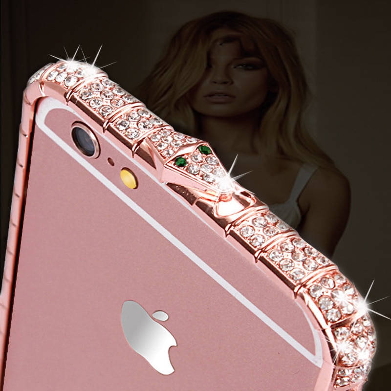 Luxuy Diamond Bumper on For iPhone XS Max XR 6 6S 7 8 Plus Metal Snake Buckle Frame Capa Glitter Crystal Rhinestone Phone Case (9)