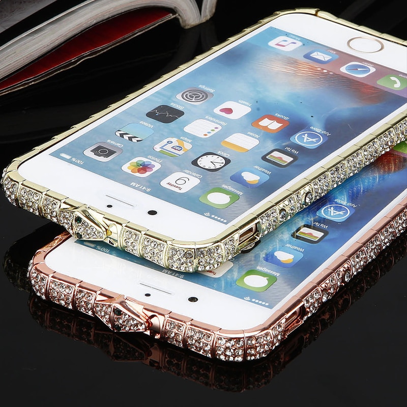 Luxuy Diamond Bumper on For iPhone XS Max XR 6 6S 7 8 Plus Metal Snake Buckle Frame Capa Glitter Crystal Rhinestone Phone Case (2)