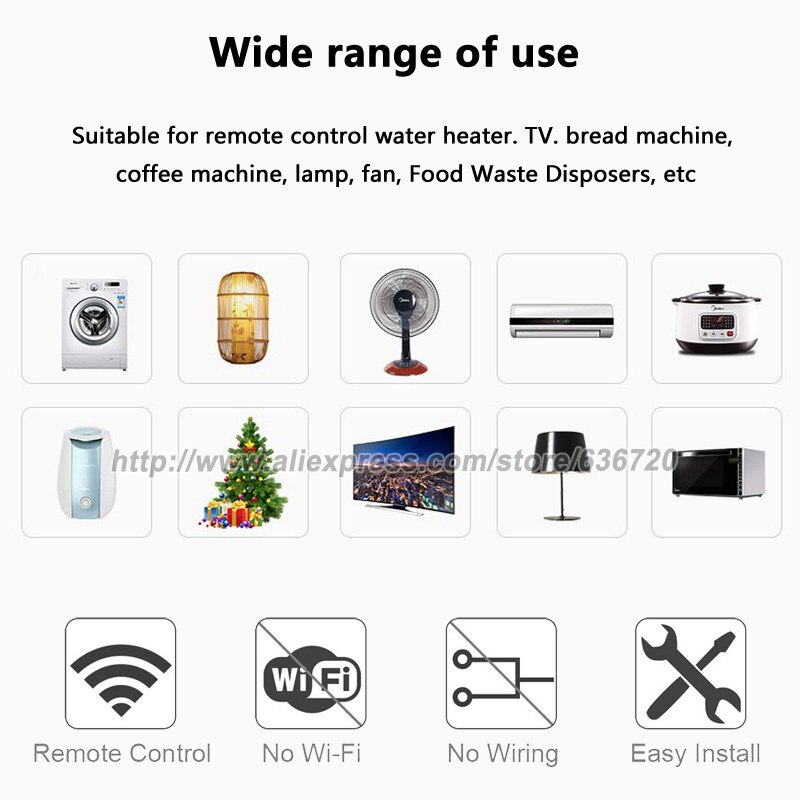 Wireless Remote Control Switch Outlet Plug No Wiring for Household