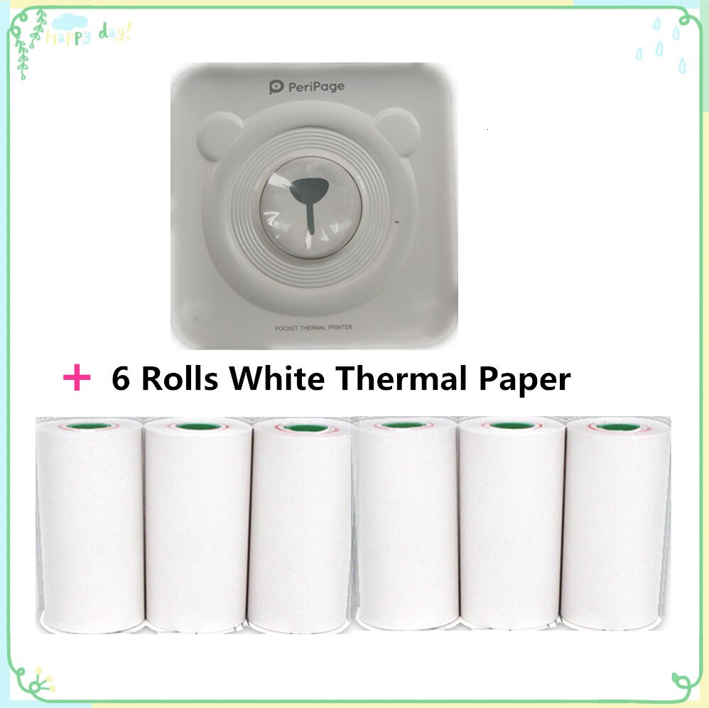 white peripage mini portable printer with thermal sticker photo papers