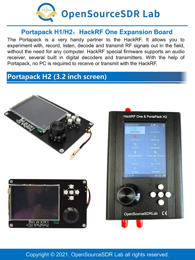 Assembled HackRF Portapack H2 Radio HackRF One 1MHz to 6GHz SDR with Mayhem  1.7.3 Firmware Flashed (B)