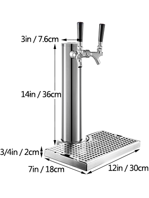Beer Tower with Drip Tray,Stainless Steel,Double Faucet