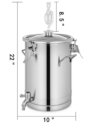Bucket Fermenter, 15L/4Gallon, Stainless Steel,