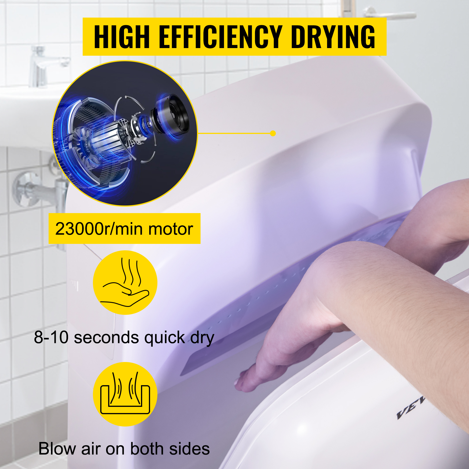 Jet Hand Dryer,White,High-Speed