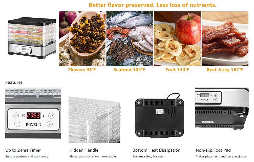 KAKOOL 6 Trays Food Dehydrator Snacks Dehydration Dryer Fruit