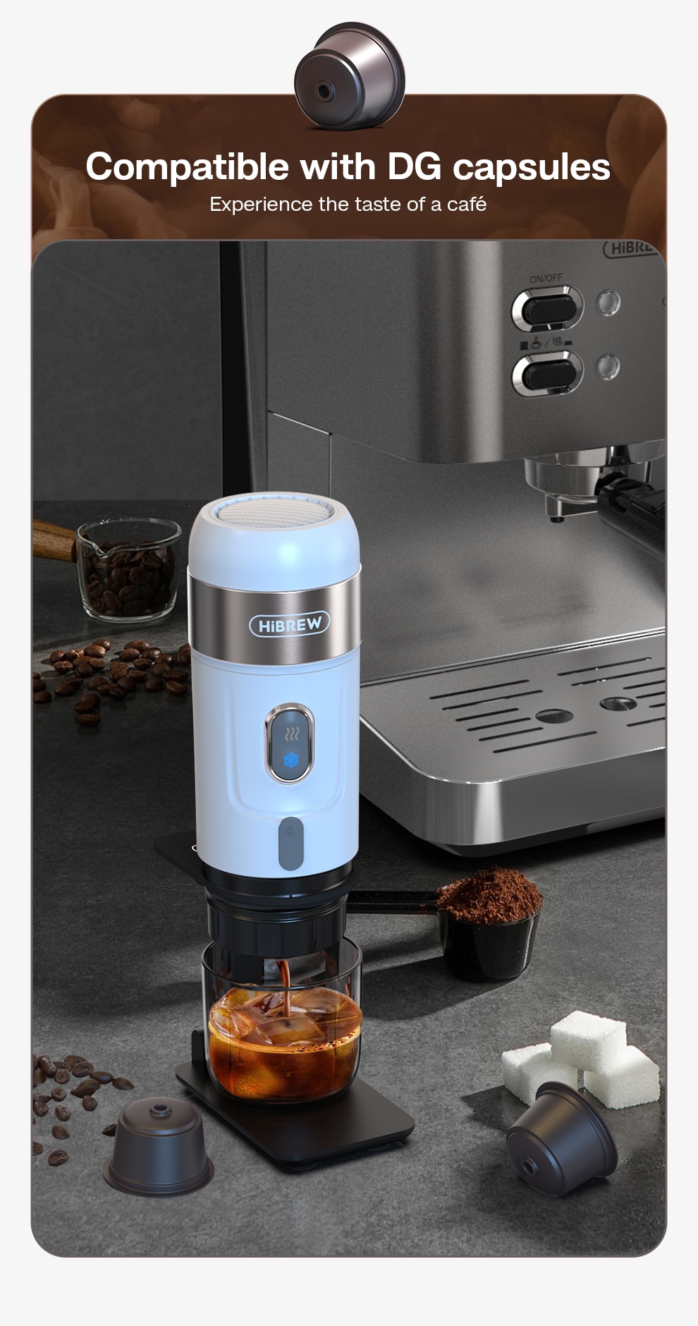 HiBREW H4A Portable Coffee Machine for Car & Home DC12V Expresso Coffee  Maker Fit Nexpresso Dolce Pod Capsule Coffee Powder