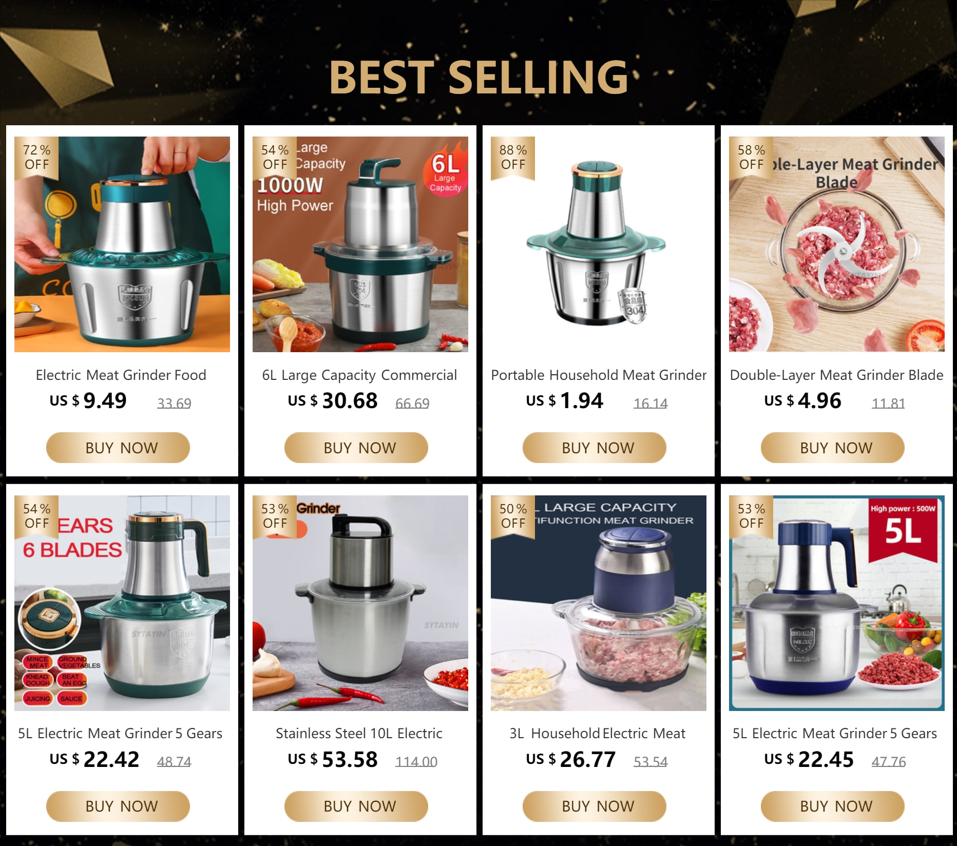 5L Electric Meat Grinder 5 Gears Stainless Steel Electric Chopper