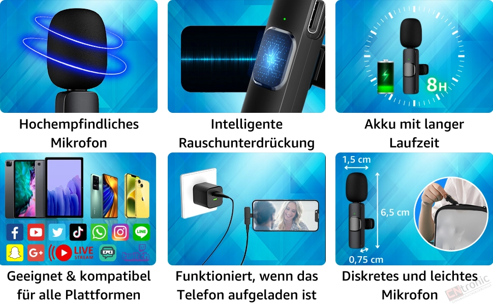 hochempfindliches Mikrofon, Rauschunterdrückung, lange Akkulaufzeit, leicht und unauffällig