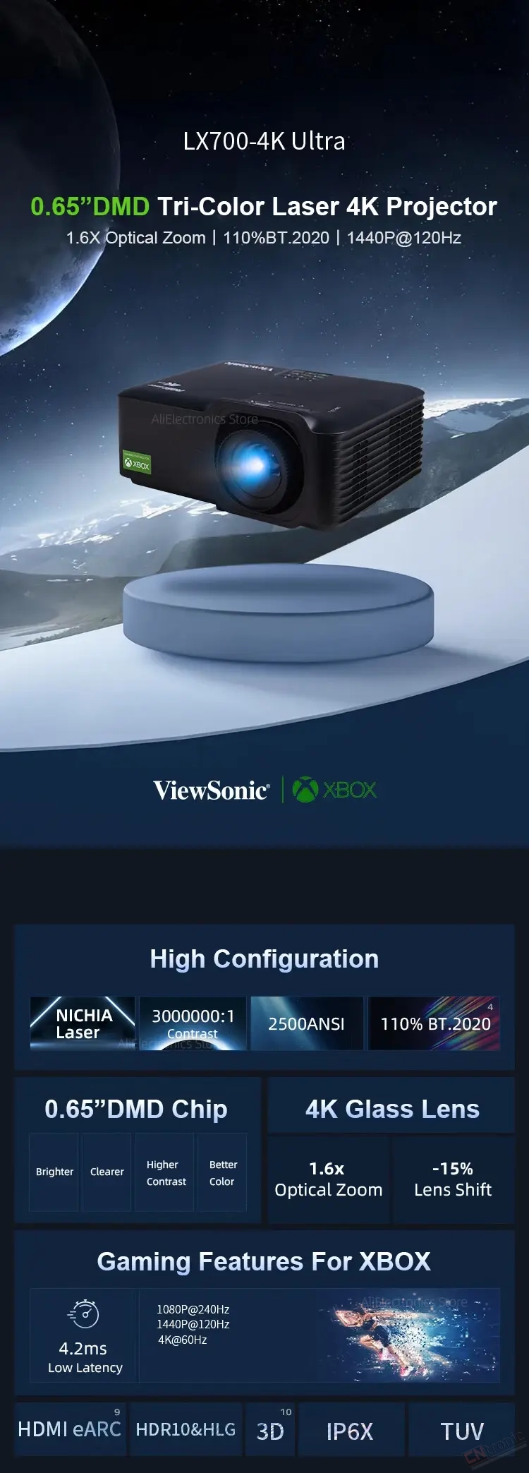 Viewsonic 4K Tri-Color Laser Projector LX700-4K Ultra 0.65