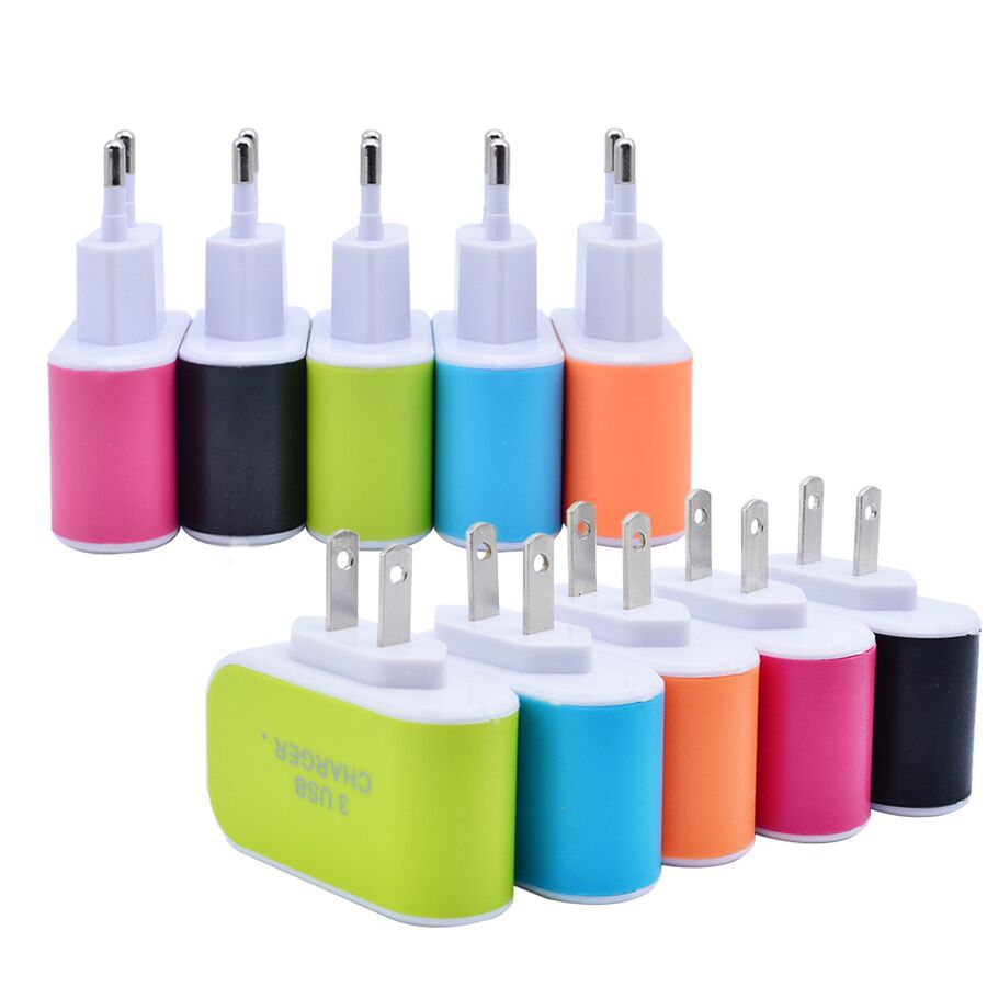 1pc High quality EU Plug 3 Ports Multiple Wall USB Smart Charger Adapter Mobile Phone Device 5V 3A Fast Charging for iPhone iPad