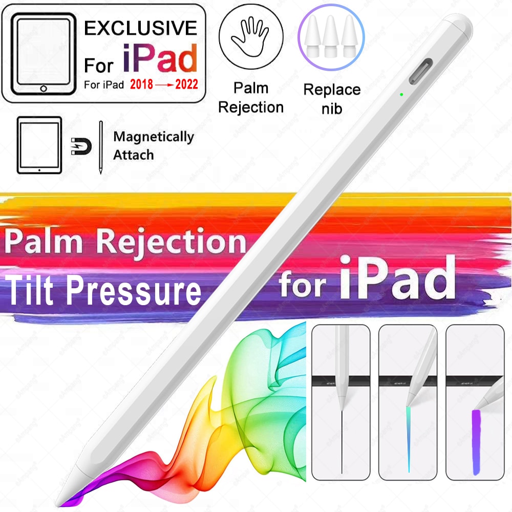 For Apple iPad Pencil 2 Stylus Pen iPad Pro 11 12.9 2021 2022 10.2 7th 8th 9th Generation mini 5 6 Air 3 4 5 10.9 Tilt Pressure
