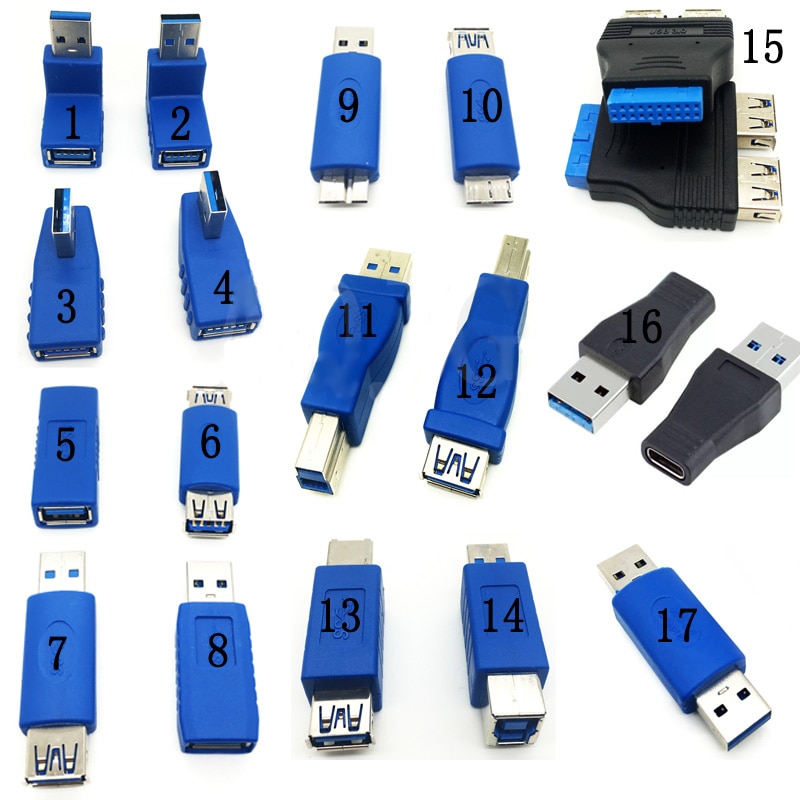 USB3.0 Adapter Type A to B or Micro or Mini And Male to Female Adapters USB male to Female 90 Degree