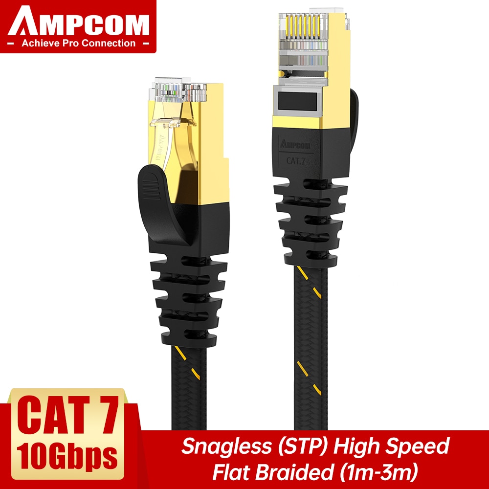 AMPCOM Ethernet Cable RJ45 Cat7 Lan Cable 1M 1.5M 2M 3M STP RJ 45 Flat Network Cable Patch Cord  Cable Ethernet