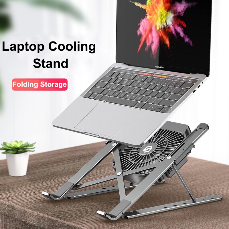 Portable Laptop Cooling Stand with Fan Foldable Aluminum Alloy Notebook Cooler Pad Holder Adjustable For 17inch Laptop Tablet