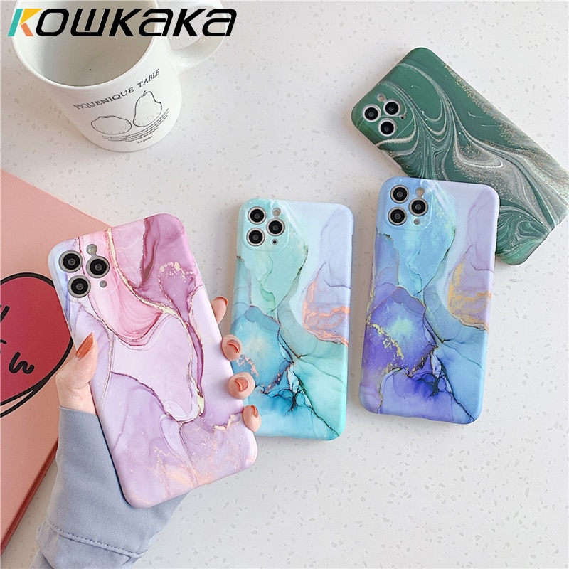 Kowkaka Vintage Marble Phone Case For iPhone 11 13 Pro Max XR XS Max 12 Mini 7 8 Plus Luxury Fundas Camera Protection Back Cover