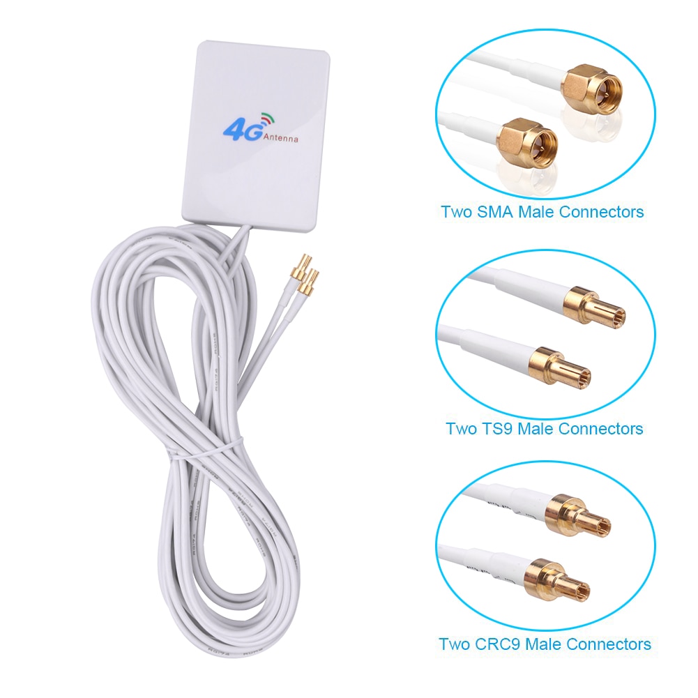 Bundwin 2M 3G 4G LTE Router Modem Aerial External Antenna with TS9 / CRC9 / SMA Connector Cable for Huawei ZTE 4G LTE Antenna