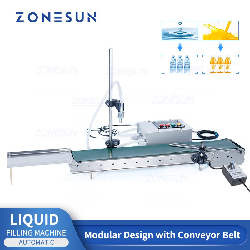 ZONESUN Automatic Electrical Conveyor Belt Single Head Liquid Filler Can Sense High Precision Heat Resistance Filling Machine