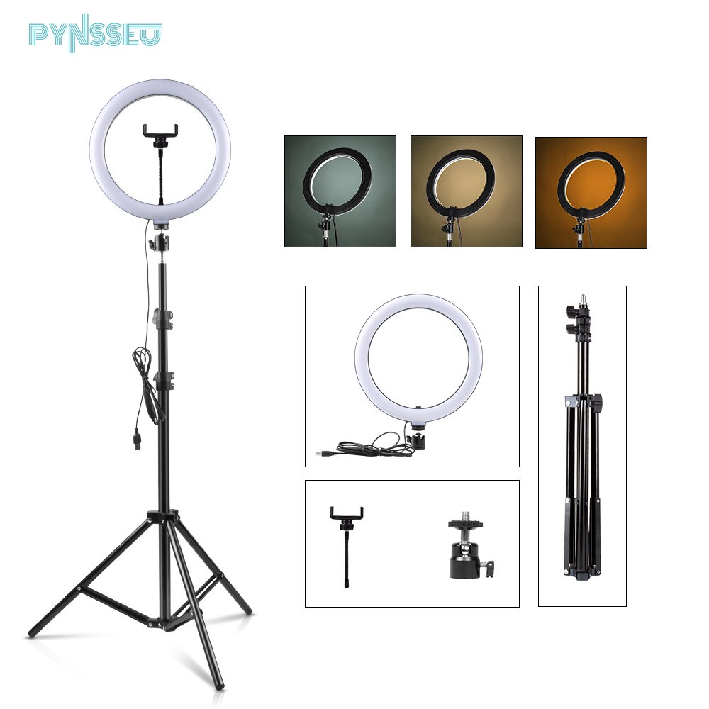 PYNSSEU 26cm LED Ring Light with 1.1/1.6/2.0M RGB lamp Stand Dimmable 10