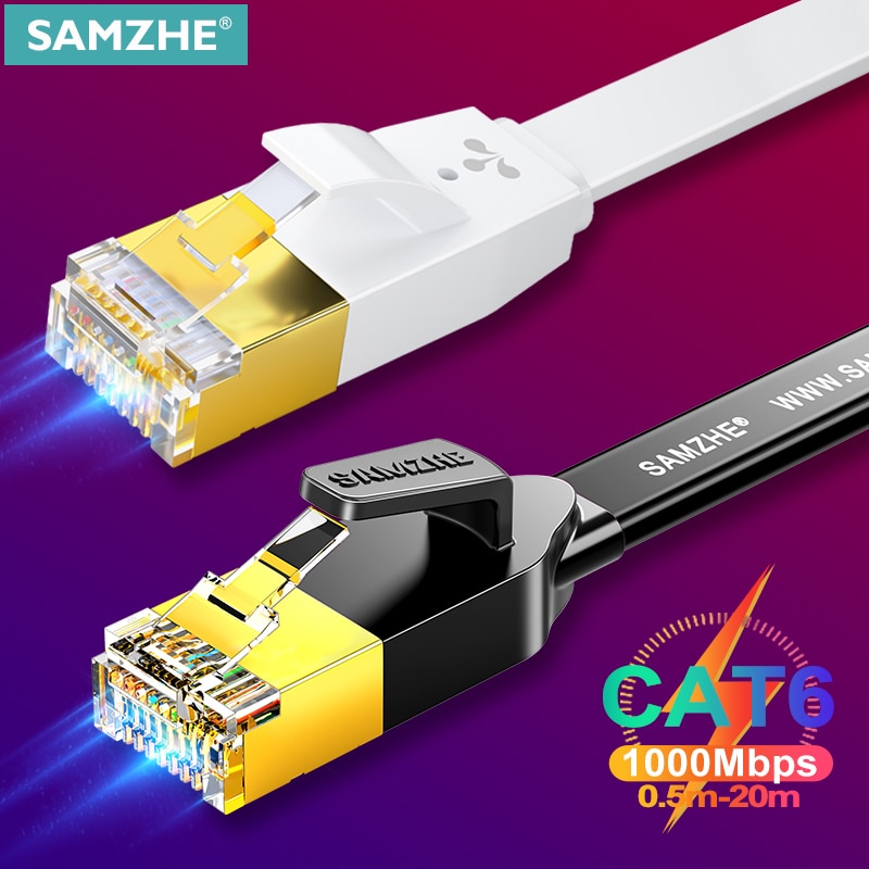 SAMZHE CAT6 Flat Ethernet Cable 1000Mbps 250MHz CAT 6 RJ45 Networking Patch Cord LAN for Computer Router Laptop