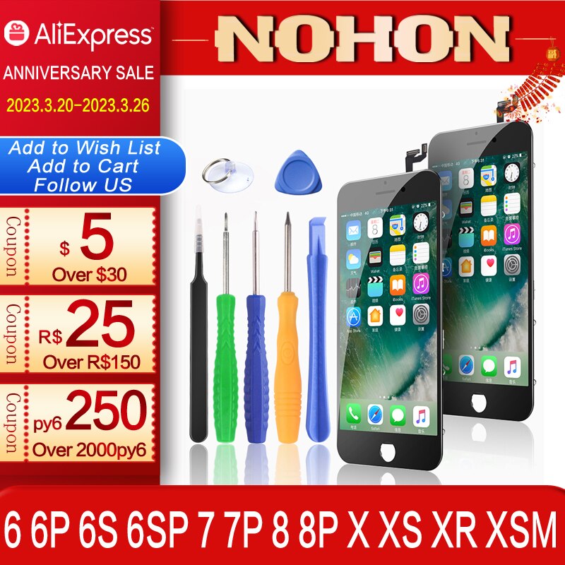 NOHON LCD Display Screen For iPhone 6 6S 7 8 Plus X XR XS MAX Original Replacement 3D Touch Digitizer Assembly Mobile Phone LCDs