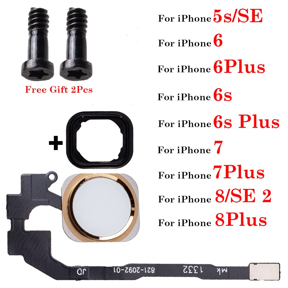 1Set Home Button With Flex Cable + Bottom Screws For iPhone SE 5S 6 6S 7 8 Plus Black White Gold Rose Gold Home Flex Assembly