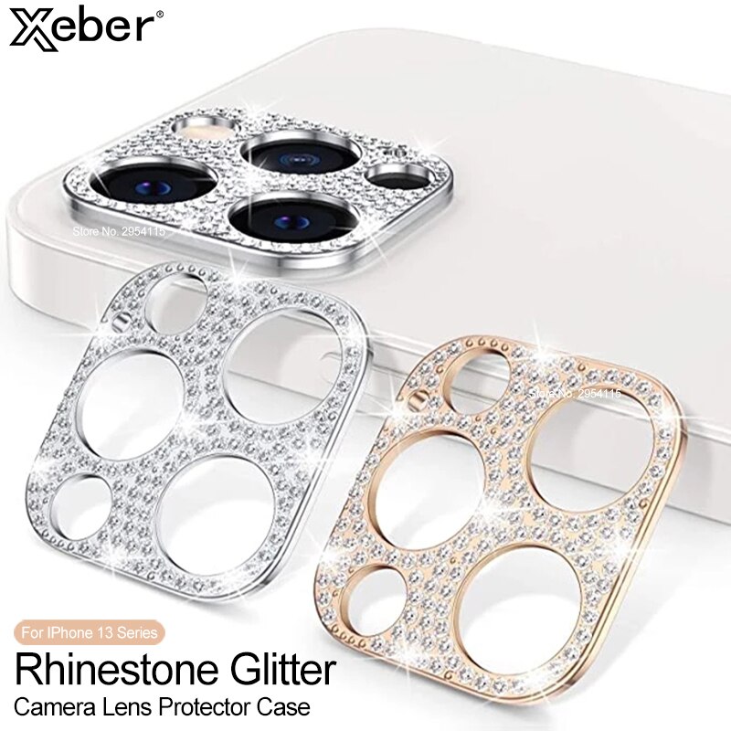 Luxury Shiny Crystal Diamond Camera Lens Protector For iPhone 13 Pro Max 11 12 XS X Mini Bling Glitter Rhinestone Metal Len Film