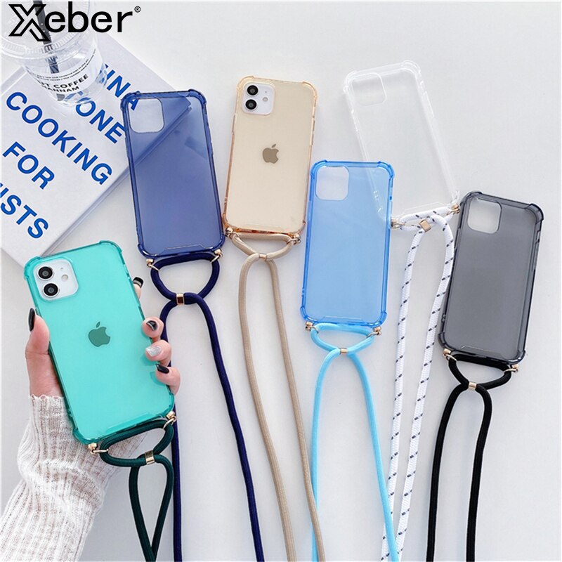 Crossbody Necklace Strap Lanyard Clear Case For iPhone 14 13 Pro Max 12 11 XS X XR Mini SE 6 8 7 Plus Shockproof Silicone Cover