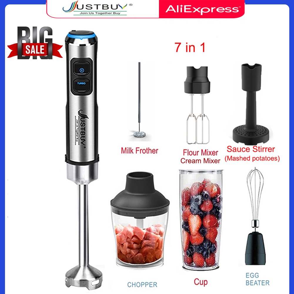 BioloMix 1200W 4-in-1 Immersion Hand Stick Blender Mixer Vegetable Meat  Grinder 800ml Chopper Whisk 600ml Smoothie Cup