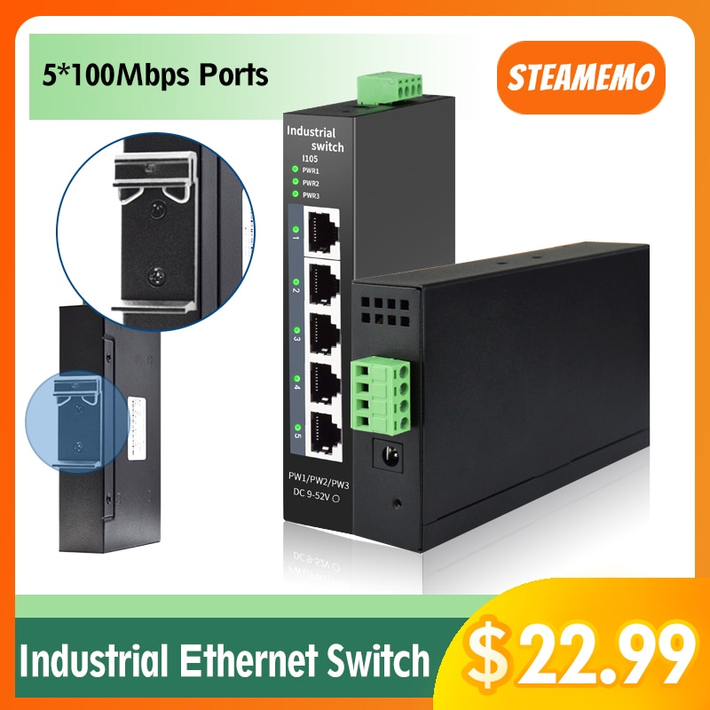 STEAMEMO Industrial Network Switch Ethernet With 5 10/100mbps Port Base-T DIN IP40 Industrial Network Switch