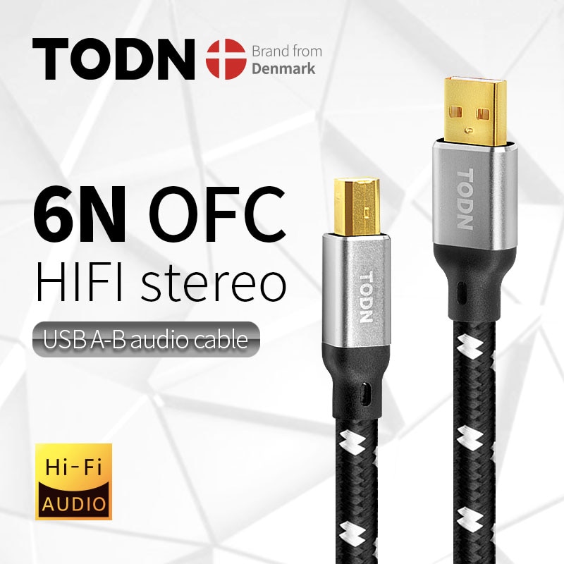 TODN Hifi USB Cable High Quality 6N OFC silver Type A to Type B Hifi Data audio digital Cable For DAC