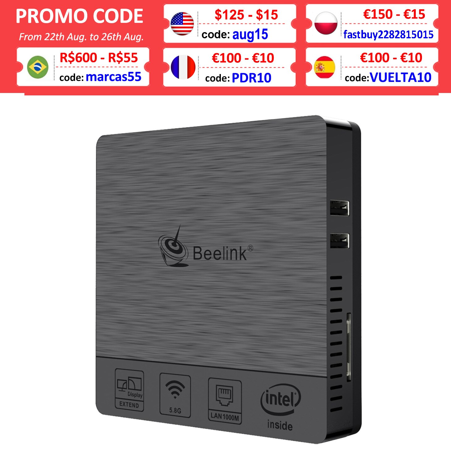 Beelink BT3 Pro Mini PC Intel X5-Z8350 4GB RAM 64GB EMMC Windows 10 Desktop Computers NUC HTPC HDMI VGA Output Linux