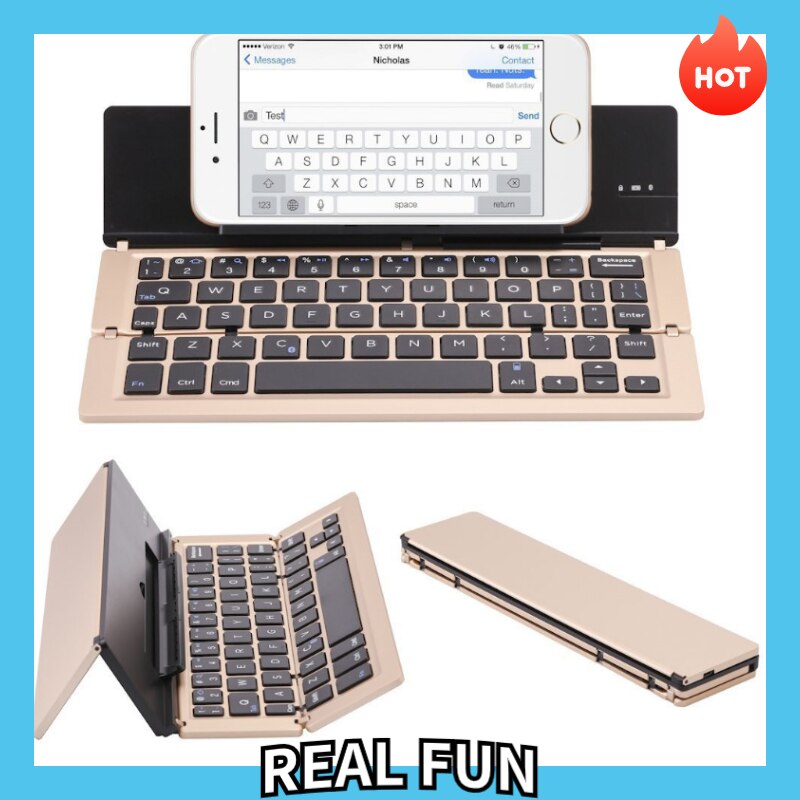 Three Fold Metal Bluetooth Keyboard Ultra Thin Fold Wireless Keyboard with Bracket Mobile Phone Tablet Computer Keyboard