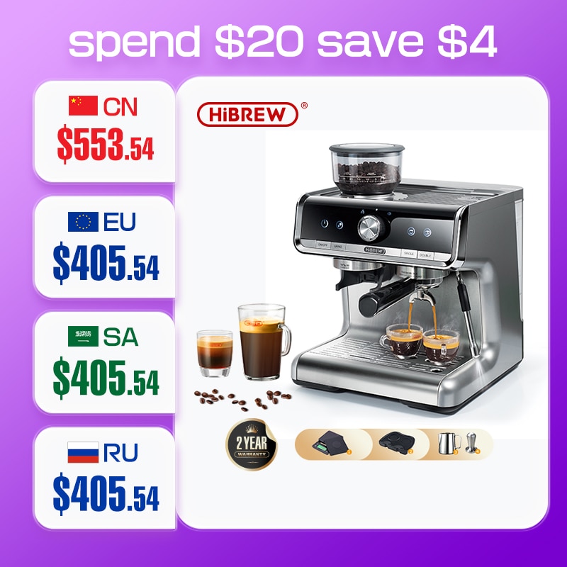 HiBREW Barista Pro 19Bar Bean to Espresso,Cafetera Commercial Level Coffee  Machine with Full Kit for