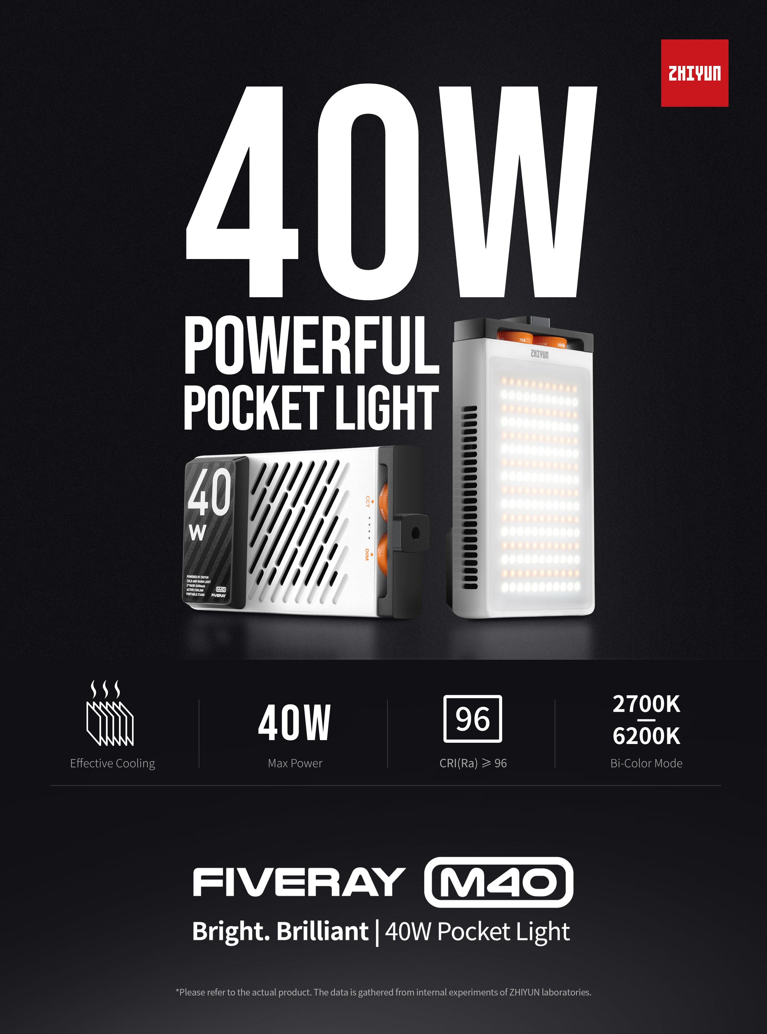 ZHIYUN Official FIVERAY M40 Led Lights Handheld Pocket Light Photo Video Lamp Tiktok/YouTube Fill Light Photography Lighting