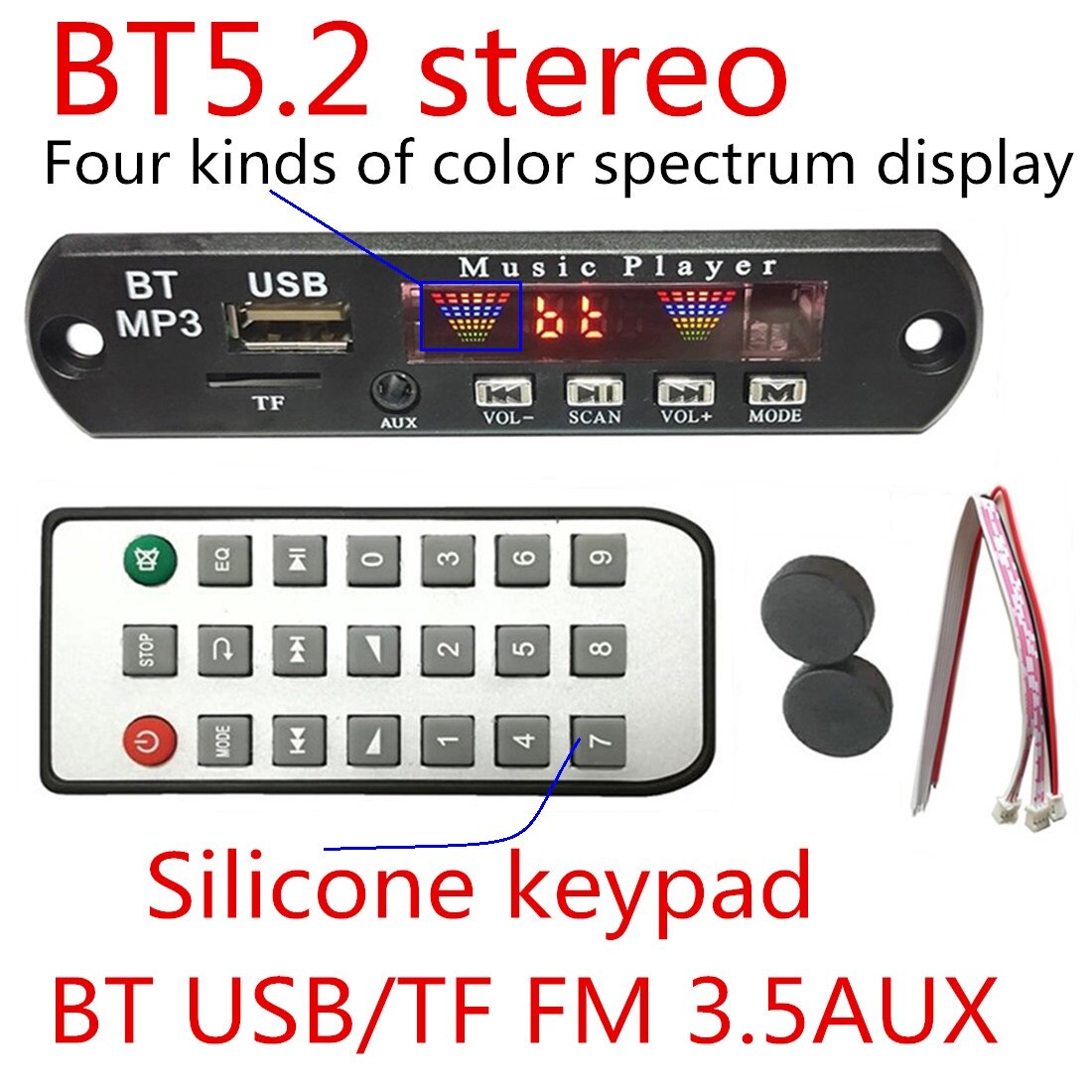 Car DIY 5.2 BT Player MP3 Decoder Spectrum Color Display Solution Wireless Handsfree Module Installation Home Audio