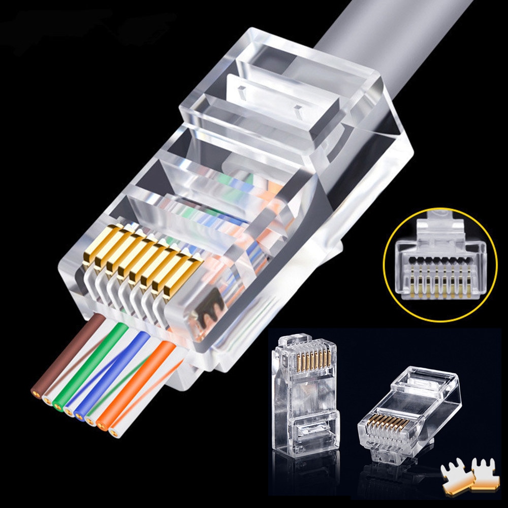 25/50pcs Rj45 Cat5 Cat5e Pass Through Connector Network Unshielded 8P8C Modular Pass Through Plug for Ethernet Cables