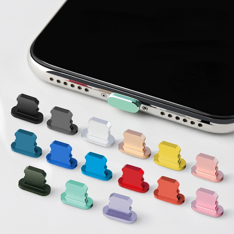 New 1PCS Colorful Metal Anti Dust Charger Dock Plug Stopper Cap Cover for iPhone X XR Max 8 7 6S Plus Cell Phone 13 Accessories