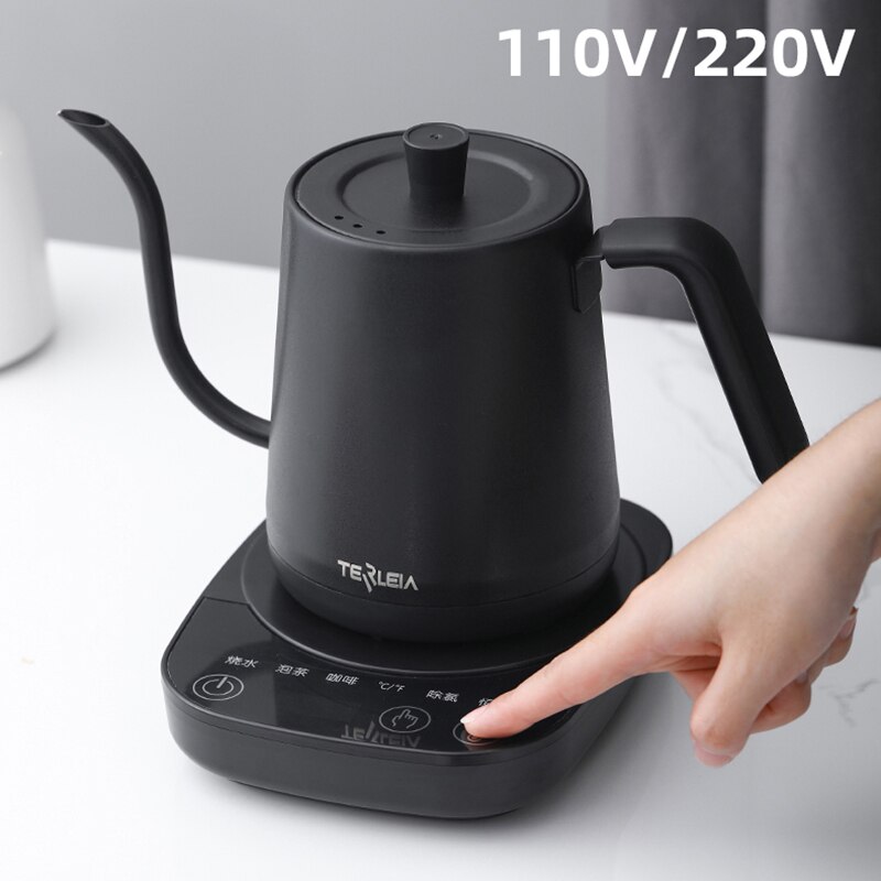 110V 220V Electric Coffee Pot 800ml Hot Water Jug Temperature-Control Heating Water Bottle Stainless Steel Gooseneck Tea Kettle