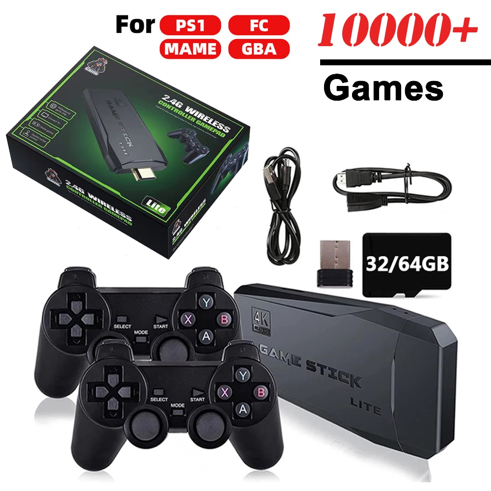 4K Video Game Console  Wireless Controller Gamepad Built-in 10000 Games 64G Retro Handheld Game Player For PS1/FC/GBA Game Stick