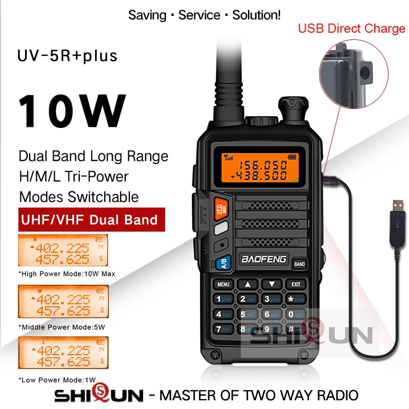 10W Walkie Talkie Long Range Baofeng UV-5R+Plus Radio for Hunting 10 km Upgrade of UV-5R UV-10R Ham Radio 10KM UHF/VHF Tri Bands