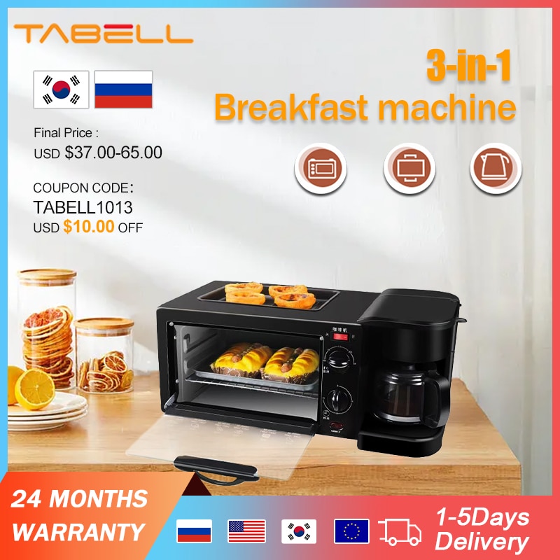 TABELL 3 in 1 Breakfast Machine Bread Maker Toaster Electric Mini Oven Hot Dog Machine Kitchen Cooking Roti Maker Household