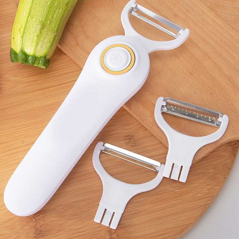 Electric Peeler Handheld USB Rechargeable Fruit Vegetables Peeler with 3 Cutter Heads Home Kitchen Tool