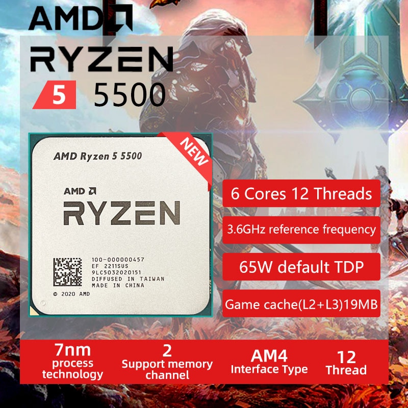 AMD Ryzen 5 5500 6Core AM4 65W Twelve-Thread 3.6GHz CPU Processor R5 5500