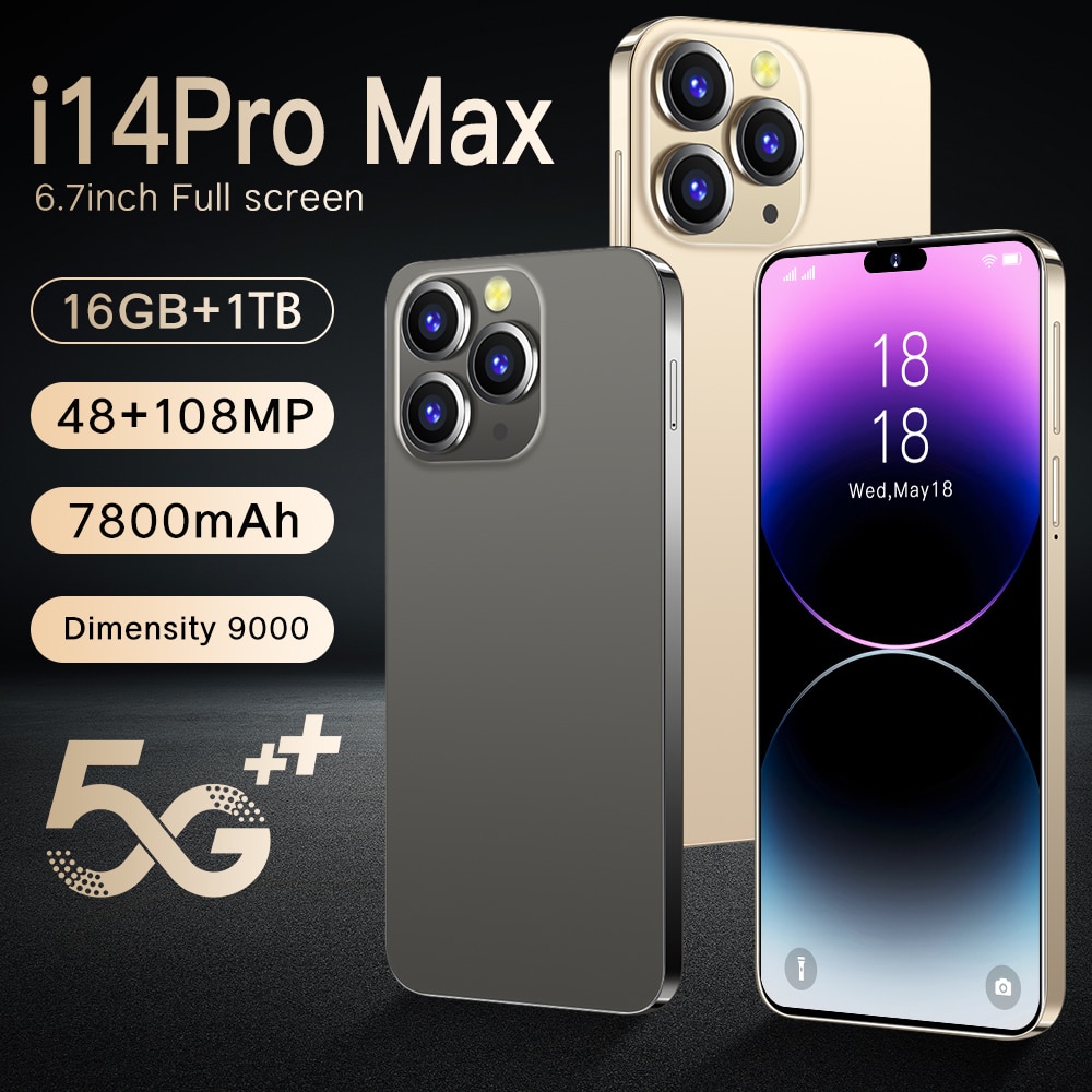 Brand New Original i14 Pro Max Smartphone 6.7 Inch HD Full Screen Face ID 16GB+1TB Mobile Phones Global Version 4G 5G Cell Phone