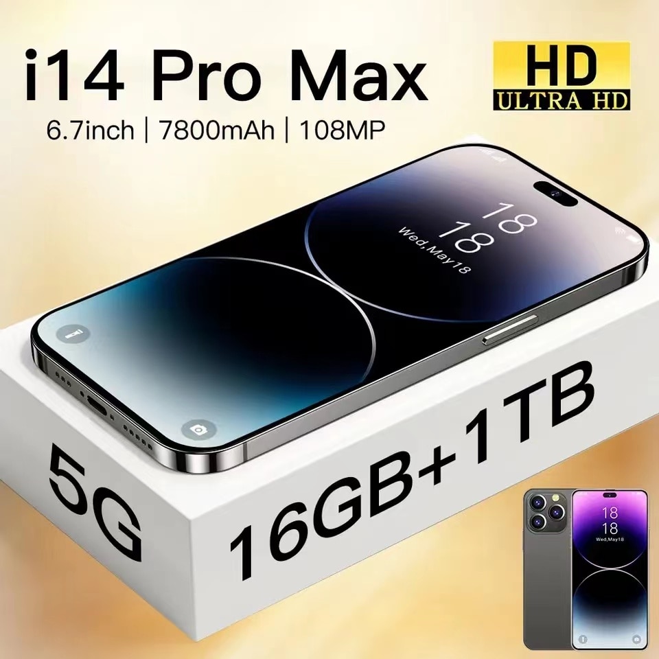 Brand New i14 Pro Max Android Mobile Smartphone 5G Original 2023 6.7 Inch Full Screen 16GB+1TB Phones Global Version Cell Phone